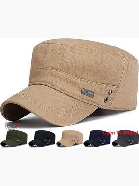 Cotton Polyester Flat Top Cadet Cap Adjustable Military Hat Unisex
